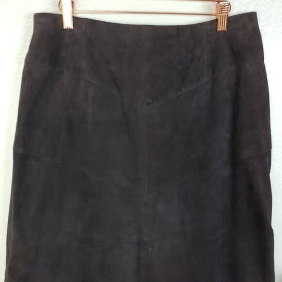 Vintage WORTH 100% Leather Suede Midi Skirt size 14 Patchwork Minimalist Y2K - Picture 9 of 11
